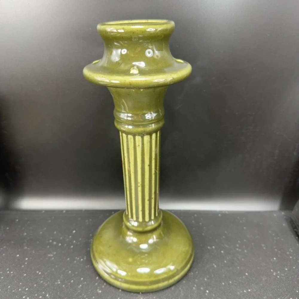 Haeger Pottery Olive Green‎ Fluted Column Candlestick Holder 1999 Craftsman Mark
